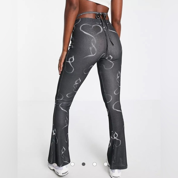 NWT NGOrder New Girl Smokey Heart Flares Mesh Pants Tie Waist Patterned Trendt - Picture 2 of 13